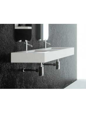 Plan double vasque suspendu, bassin 45 cm, façade 10 cm, Solid Surface -  SQUARE 45 avec tablier