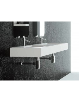 Plan double vasque suspendu, bassin 45 cm, façade 10 cm, Solid Surface -  SQUARE 45 avec tablier