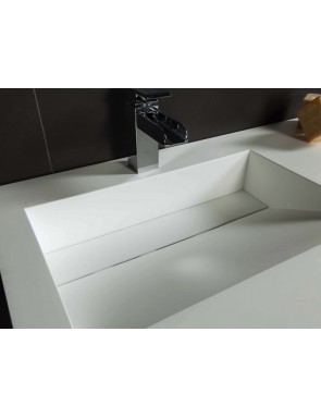 Plan vasque suspendu, bassin caniveau 45 cm, façade 10 cm, Solid Surface, DESIGN 45 avec tablier