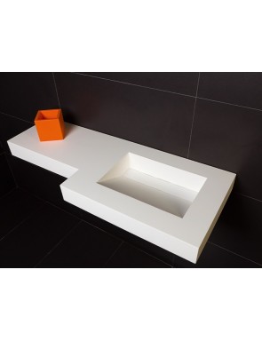 Plan vasque suspendu, bassin caniveau 45 cm, façade 10 cm, Solid Surface, DESIGN 45 avec tablier