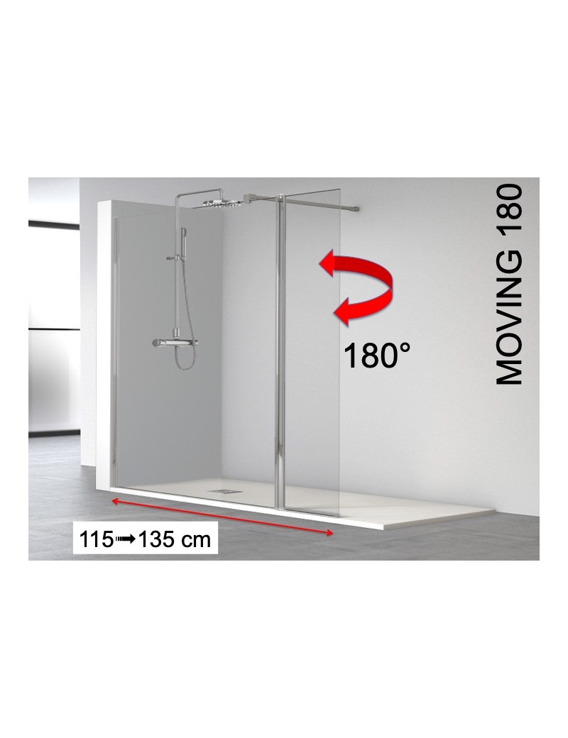 Paroi douche, fixe avec volet mobile 35 cm, verre sécurite, anti calcaire - HADA 240