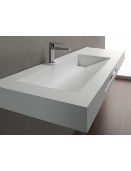 Plan vasque suspendu, bassin caniveau 90 cm, façade 10 cm, Solid Surface, DESIGN 45 avec tablier