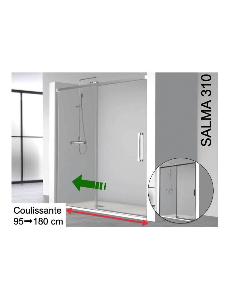 Porte douche coulissante, profilés brillant ou noir - SALMA 310