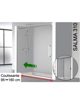 Porte douche coulissante, profilés brillant ou noir - SALMA 310