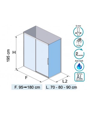Paroi de douche coulissante, avec un retour fixe latérale SALMA 216