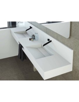 Plan double vasque suspendu, bassin caniveau 45 cm, façade 10 cm, Solid Surface, DESIGN 45 avec tablier