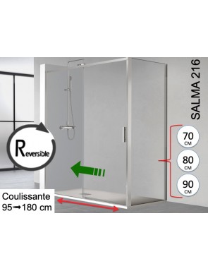 Porte douche coulissante, retour  fixe latéral 70, 80 ou 90 cm - SALAMA 216