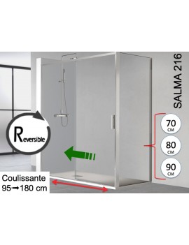 Porte douche coulissante, retour  fixe latéral 70, 80 ou 90 cm - SALAMA 216