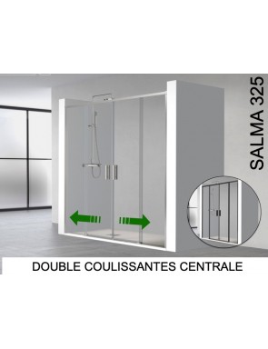 Porte douche double coulissant central, profilés noir ou brillant  - SALMA 325