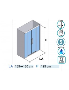 Porte douche double coulissant central, profilés noir ou brillant  - SALMA 325