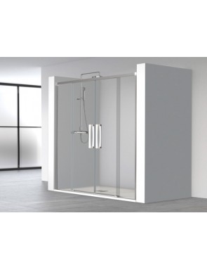 Porte douche double coulissant central, profilés noir ou brillant  - SALMA 325