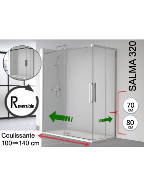 Portes douche coulissantes, en angle, finition noir ou brillant - SALMA 320 pas cher