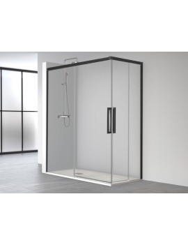 Portes douche coulissantes, en angle, finition noir ou brillant - SALMA 320 pas cher