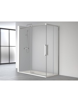 Portes douche coulissantes, en angle, finition noir ou brillant - SALMA 320 pas cher