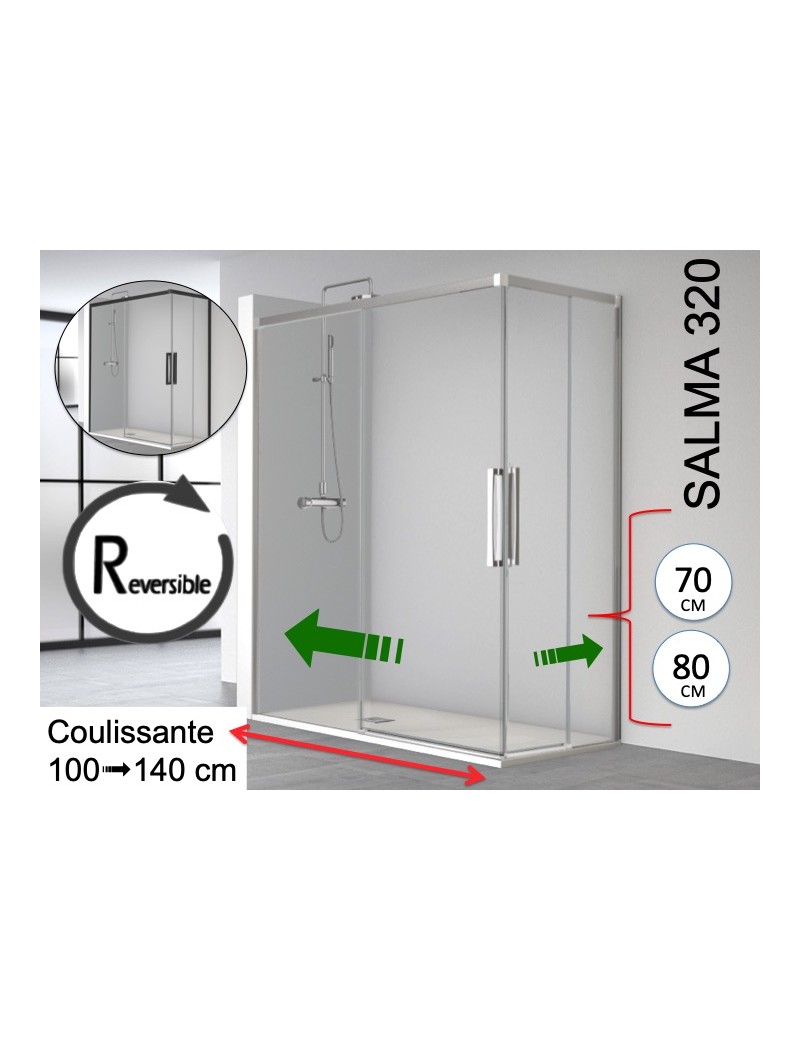 Portes douche coulissantes, en angle, finition noir ou brillant - SALMA 320 pas cher