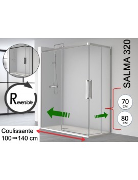 Portes douche coulissantes, en angle, finition noir ou brillant - SALMA 320 pas cher