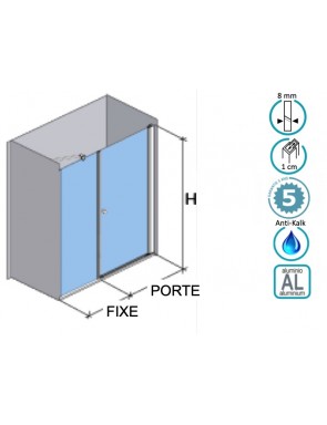 Porte de douche pivotante, avec panneau fixe en alignement - HADA 205 pas cher