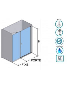 Porte de douche pivotante, avec panneau fixe en alignement - HADA 205 pas cher