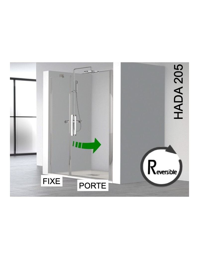 Porte de douche pivotante, avec panneau fixe en alignement - HADA 205 pas cher