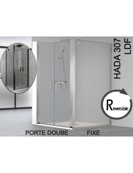 Doubel porte de douche, en angle, avec un fixe en retour latéral  - HADA 307 pas cher