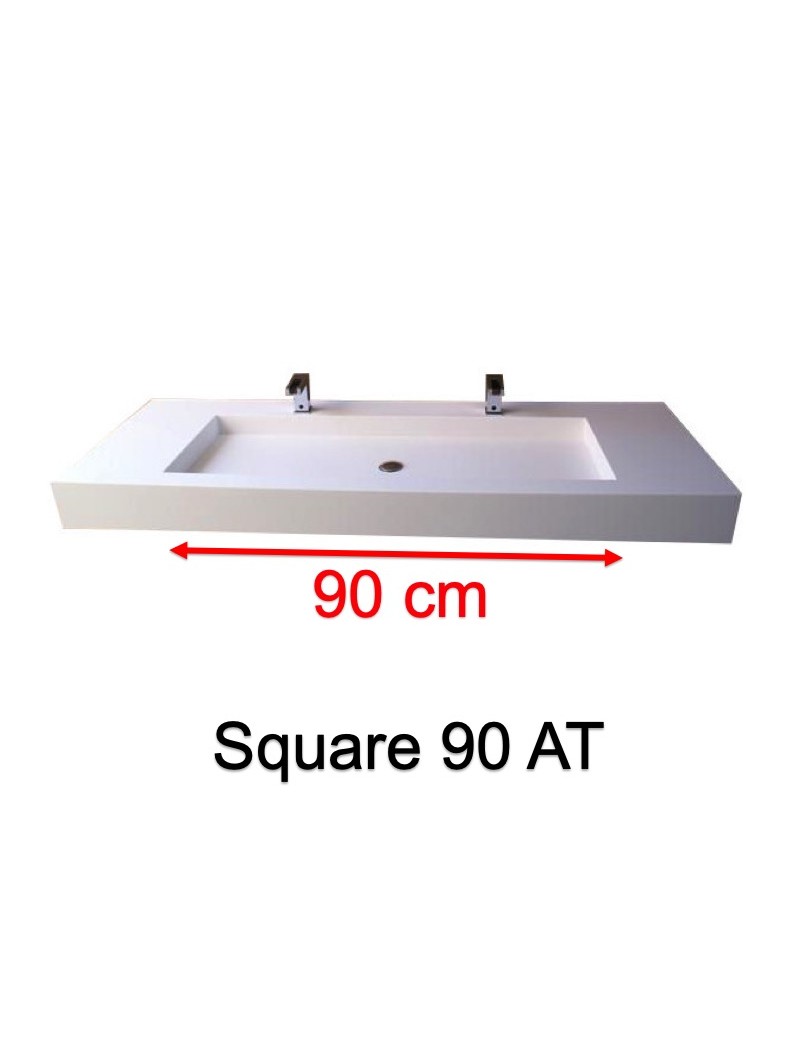 Plan vasque suspendu, bassin 90 cm, façade 10 cm, résine Solid Surface -  SQUARE 90 AT