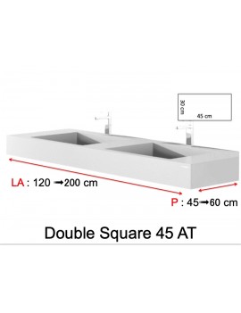 Plan double vasque suspendu, bassin 45 cm, façade 10 cm, Solid Surface -  SQUARE 45 avec tablier