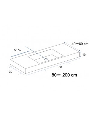 Plan vasque suspendu, bassin 60 x 30 cm,résine minérale Solid Surface -  SQUARE 60 AT