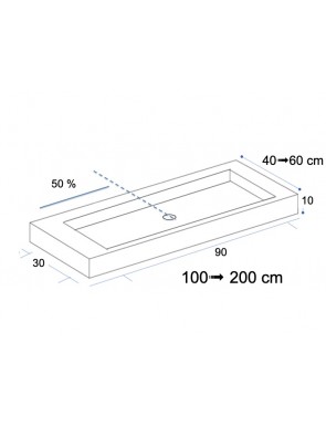 Plan vasque suspendu, bassin 90 cm, façade 10 cm, résine Solid Surface -  SQUARE 90 AT