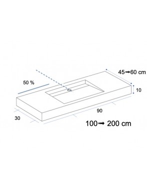 Plan vasque suspendu, bassin caniveau 90 cm, façade 10 cm, Solid Surface, DESIGN 45 avec tablier