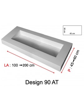 Plan vasque suspendu, bassin caniveau 90 cm, façade 10 cm, Solid Surface, DESIGN 45 avec tablier