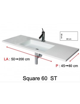 Plan vasque, à encastré, bassin 60 cm, Solid-Surface, SQUARE 60 sans tablier