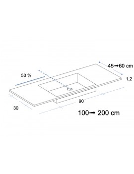 Plan vasque, à encastré, bassin 90 cm, Solid-Surface, SQUARE 90 sans tablier