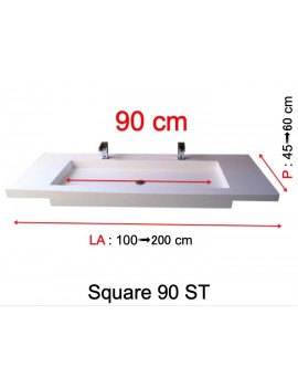 Plan vasque, à encastré, bassin 90 cm, Solid-Surface, SQUARE 90 sans tablier