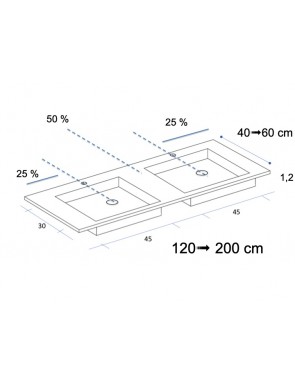 Plan double vasque, à encastré, bassin 45 cm, Solid-Surface, SQUARE 45 sans tablier