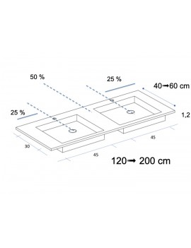 Plan double vasque, à encastré, bassin 45 cm, Solid-Surface, SQUARE 45 sans tablier