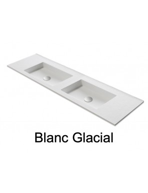 Plan double vasque, à encastré, bassin 45 cm, Solid-Surface, SQUARE 45 sans tablier