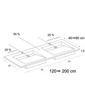 Plan double vasque à encaster, bassin caniveau 45 cm, Solid-Surface, DESIGN 45 avec tablier