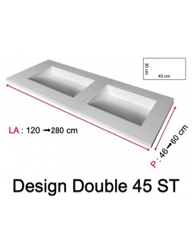 Plan double vasque à encaster, bassin caniveau 45 cm, Solid-Surface, DESIGN 45 avec tablier