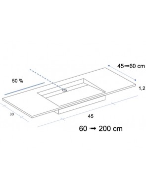 Plan  vasque à encastrer, bassin caniveau 45 cm, Solid-Surface, DESIGN 45 sans tablier