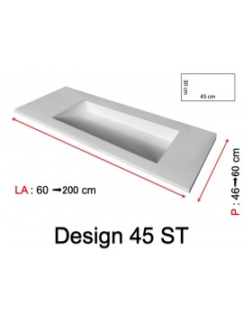 Plan  vasque à encastrer, bassin caniveau 45 cm, Solid-Surface, DESIGN 45 sans tablier