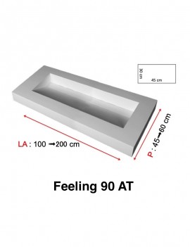 Plan vasque suspendu, bassin caniveau 90 cm, façade 10 cm, Solid Surface, FEELING avec tablier