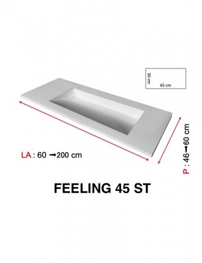 Plan  vasque à encastrer, bassin caniveau 45 cm, Solid-Surface, FEELING 45 sans tablier