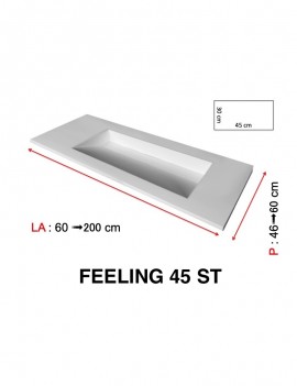 Plan  vasque à encastrer, bassin caniveau 45 cm, Solid-Surface, FEELING 45 sans tablier