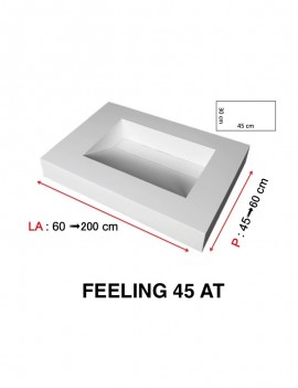 Plan vasque suspendu, bassin caniveau 45 cm, façade 10 cm, Solid Surface, FEELING 45 avec tablier