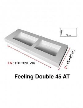 Plan double vasque suspendu, bassin caniveau 45 cm, façade 10 cm, Solid Surface, FEELING 45 avec tablier