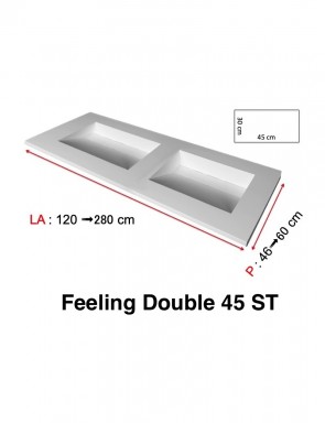 Plan double vasque à encaster, bassin caniveau 45 cm, Solid-Surface, Feeling 45 avec tablier