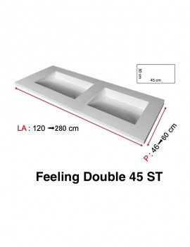 Plan double vasque à encaster, bassin caniveau 45 cm, Solid-Surface, Feeling 45 avec tablier