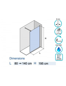 Paroi de douche italienne, verre fixe - FADO 8 mm
