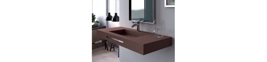 Plan vasque suspendu, sur mesure, résine minérale